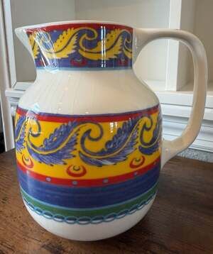 Vista Alegre Rio Scroll Ceramic Pitcher White Multicolor Portugal Glossy